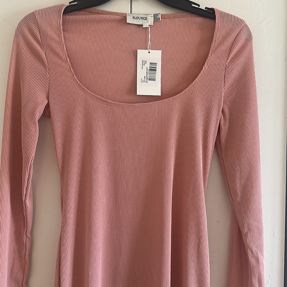 NWT ASOS Flounce london scoop neck ribbed mini dress in dusty pink - Picture 8 of 15